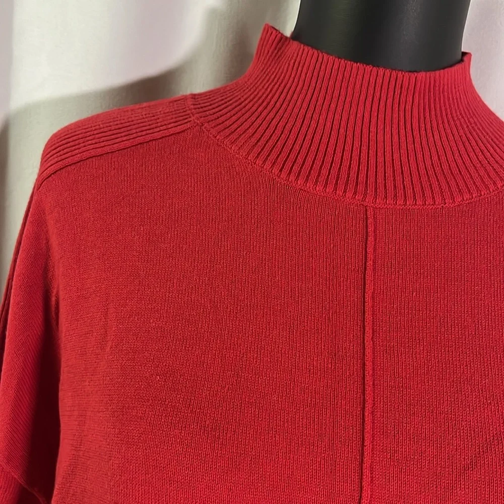 NWT Karen Scott Red Front Seam Mock Neck Cotton Sweater